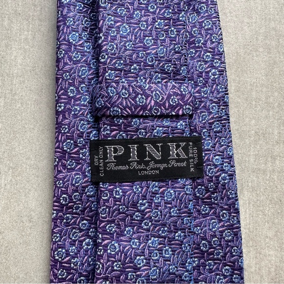 Thomas Pink Purple and Blue Patterned Tie - Picture 3 of 5